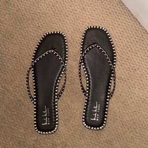 Kenneth Cole New York Black Sandals with White Stitching